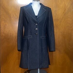 Ashro Women's Charcoal Pinstripe Trench Coat